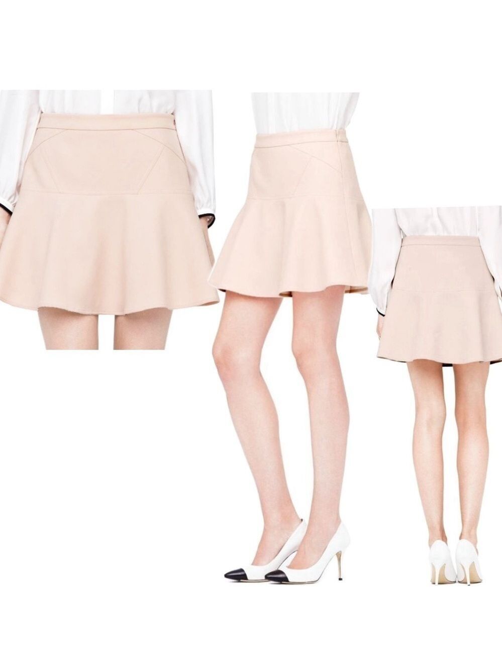 Club Monaco nude pastel blush pink Jenna pleated skater mini skirt Sz 10